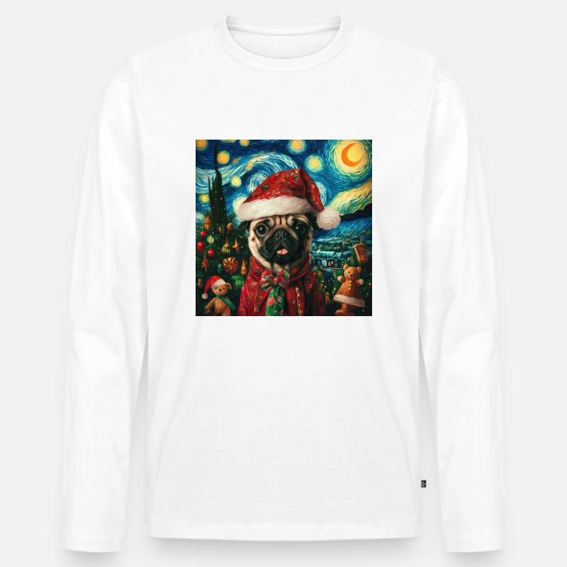 Weihnachtsmops - Van Gogh Style - Männer Premium Bio Langarmshirt - Weiß