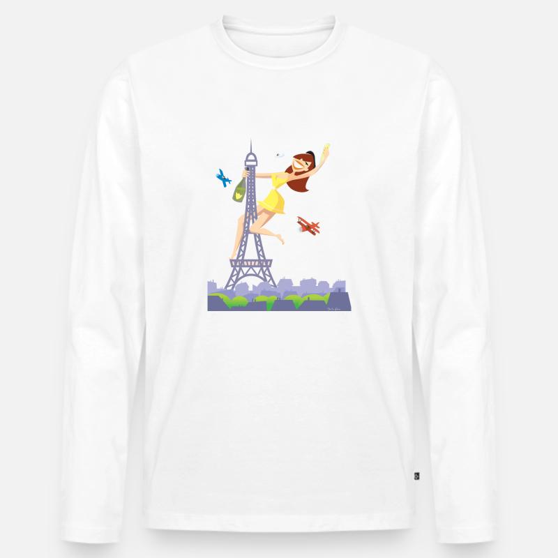 Parisienne Eiffelturm Pole Dance - Männer Premium Bio Langarmshirt - Weiß