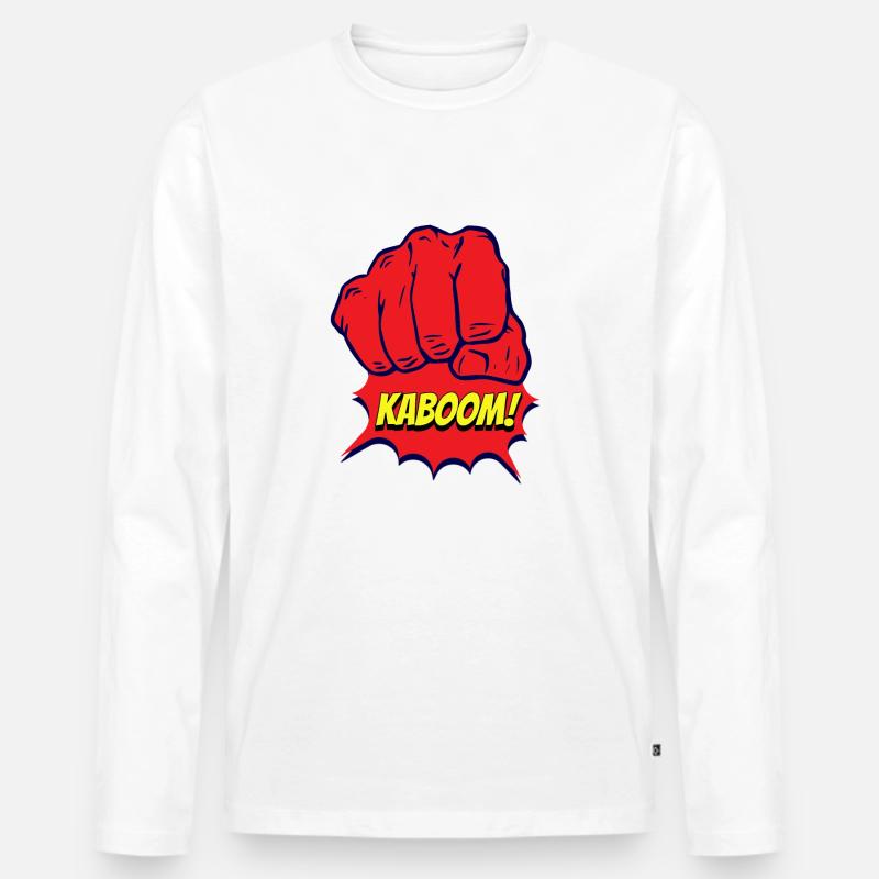 Rote und starke Faust, Kaboom - Männer Premium Bio Langarmshirt - Weiß