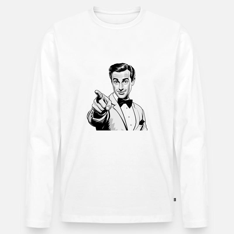 Retro Mann - Männer Premium Bio Langarmshirt - Weiß