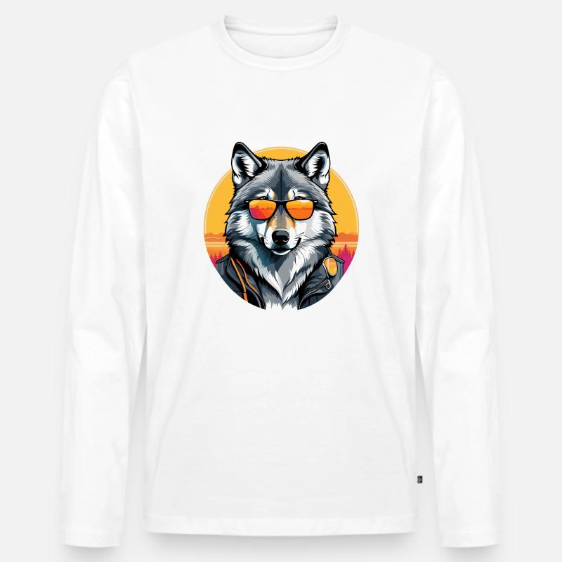 Wolf - Männer Premium Bio Langarmshirt - Weiß
