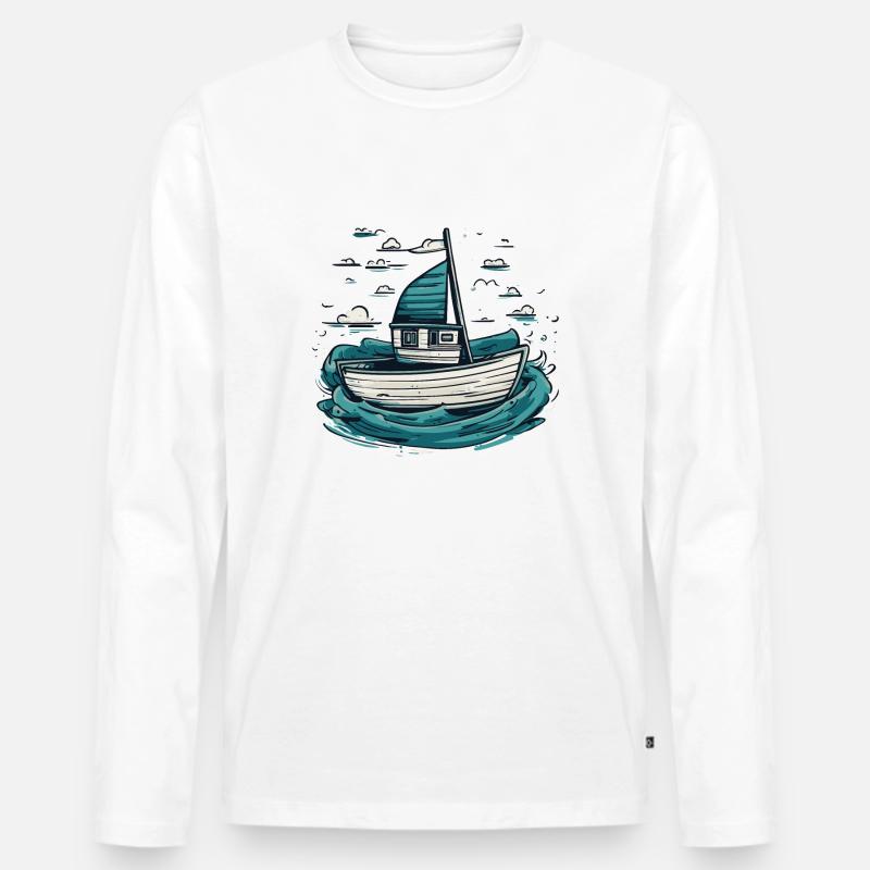 Fischerboot auf hoher See - Männer Premium Bio Langarmshirt - Weiß