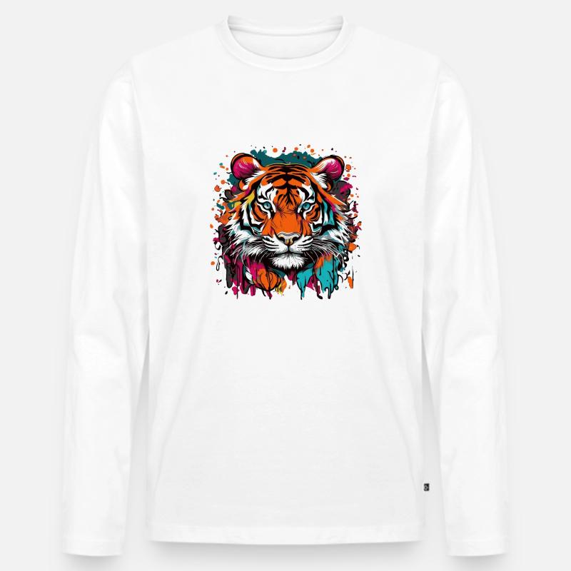 Farbenfroher Tiger - Männer Premium Bio Langarmshirt - Weiß
