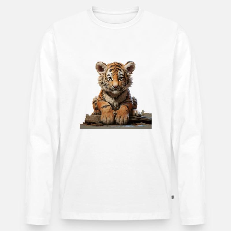Junger Tiger auf der Lauer - Männer Premium Bio Langarmshirt - Weiß