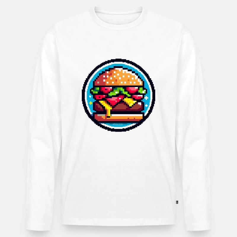 Pixel Retro Burger - Männer Premium Bio Langarmshirt - Weiß