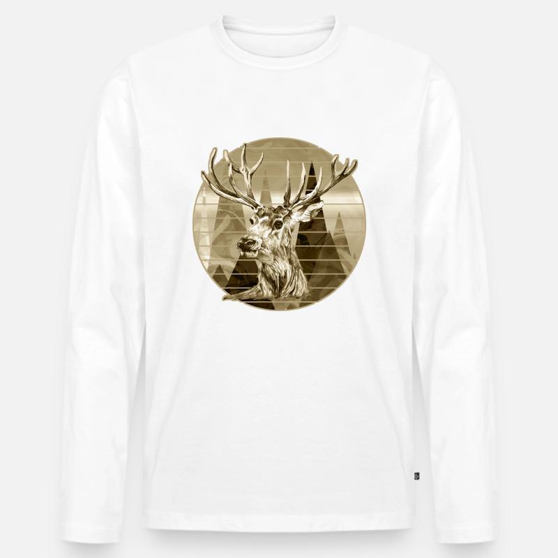 Hirsch - Männer Premium Bio Langarmshirt - Weiß