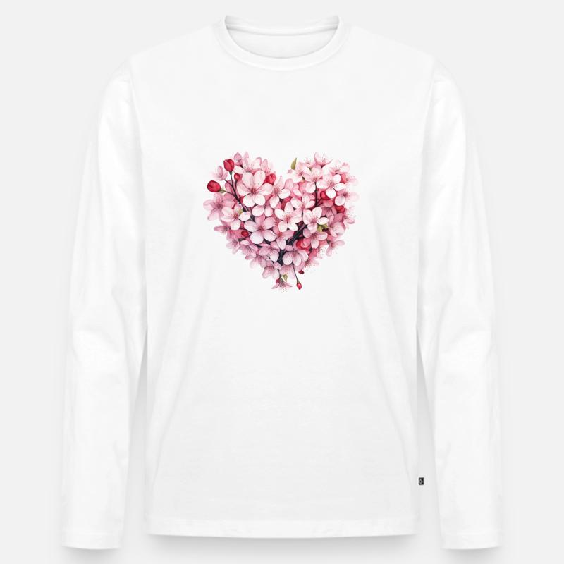 Sakura-Herz - Männer Premium Bio Langarmshirt - Weiß