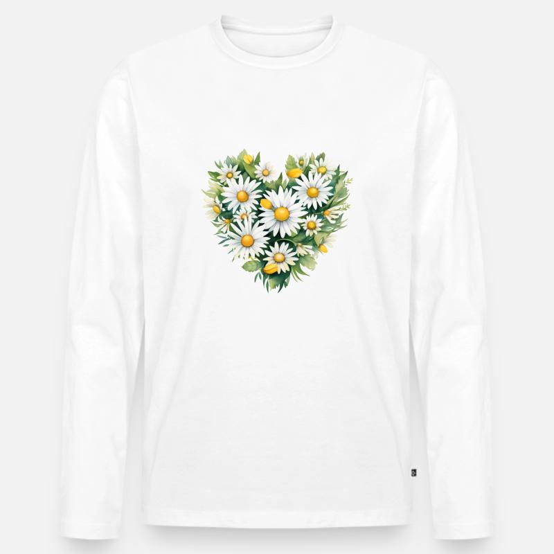 Gänseblümchen-Herz - Männer Premium Bio Langarmshirt - Weiß