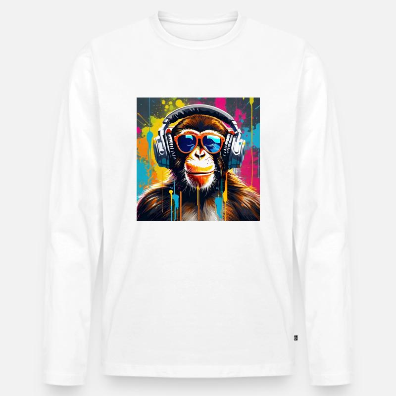 Music Monkey - Männer Premium Bio Langarmshirt - Weiß