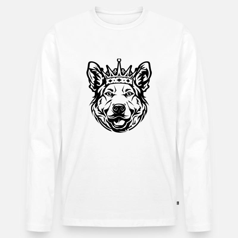 Hund mit Krone - Männer Premium Bio Langarmshirt - Weiß