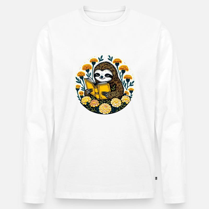 Faultier lesen - Männer Premium Bio Langarmshirt - Weiß