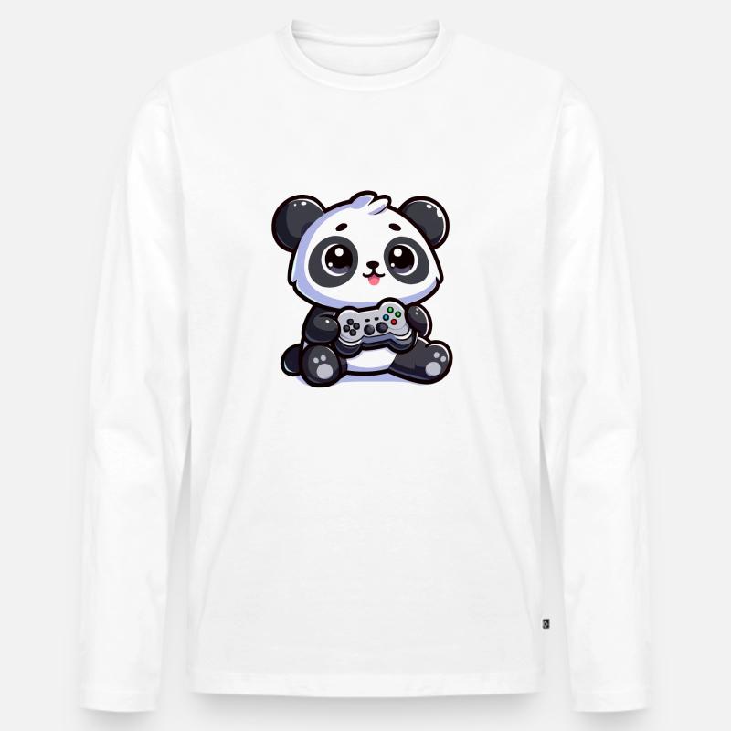 Süßer Panda mit Controller - Männer Premium Bio Langarmshirt - Weiß