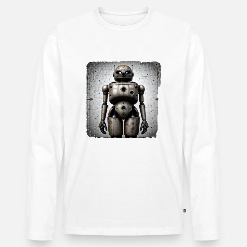 Breiter Roboter - Männer Premium Bio Langarmshirt - Weiß