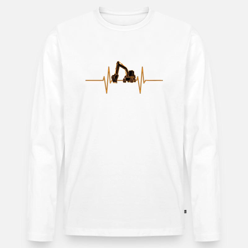Herzschlag mit Bagger - Männer Premium Bio Langarmshirt - Weiß