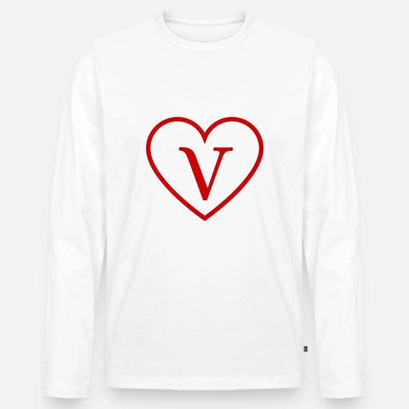 Buchstabe v rotes Herz - Männer Premium Bio Langarmshirt - Weiß