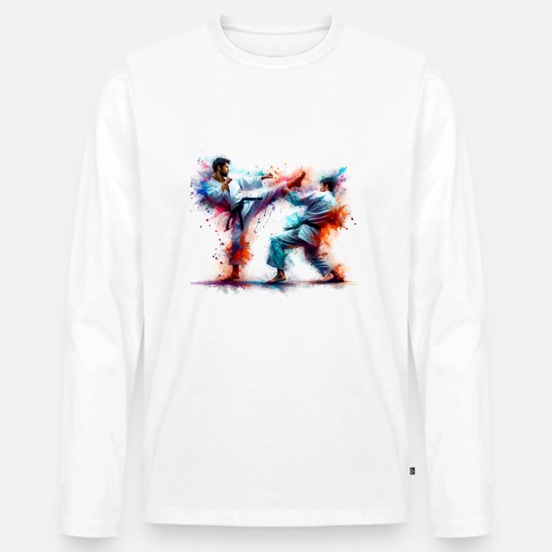 Aquarell Karate - Männer Premium Bio Langarmshirt - Weiß