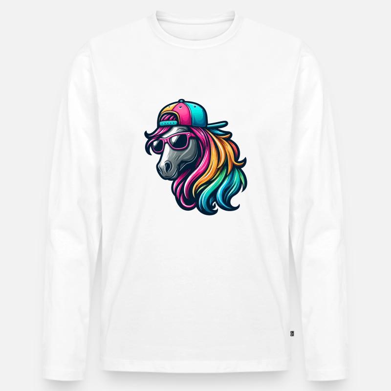 Regenbogen Cooles Pferd - Männer Premium Bio Langarmshirt - Weiß