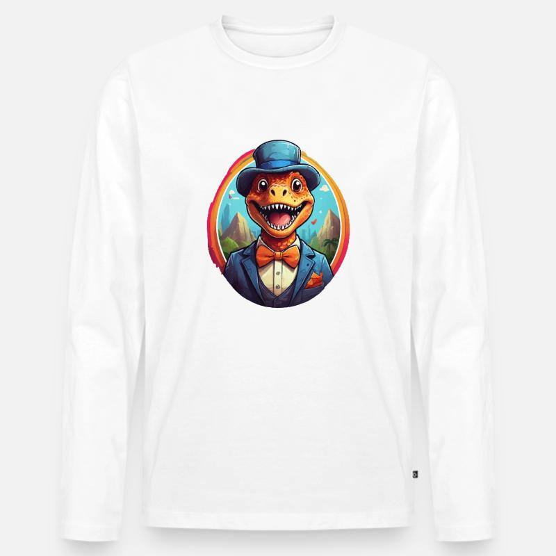Lustiger Dino Comic - Männer Premium Bio Langarmshirt - Weiß