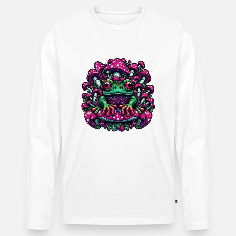 Psychedelischer Frosch mit Pilzen - Männer Premium Bio Langarmshirt - Weiß