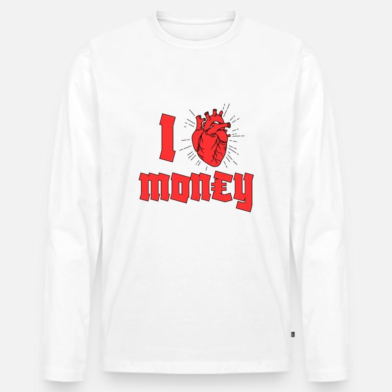 Ich Herz Geld - Männer Premium Bio Langarmshirt - Weiß