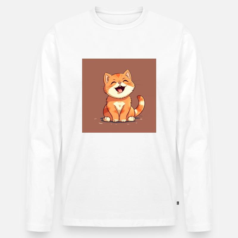 lachendes Kätzchen - Männer Premium Bio Langarmshirt - Weiß