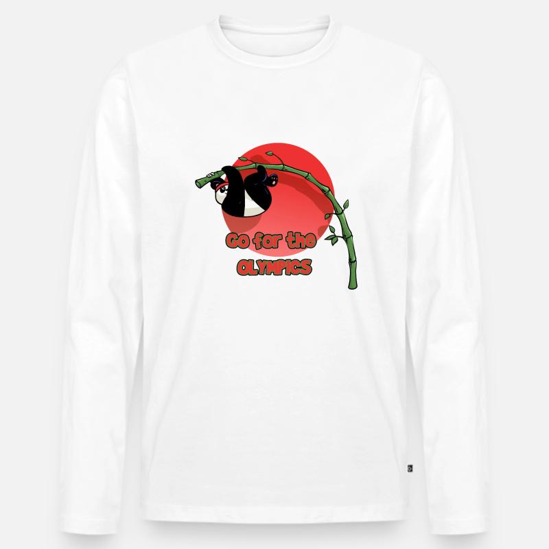 Panda Stabhochspringer (Textversion) - Männer Premium Bio Langarmshirt - Weiß