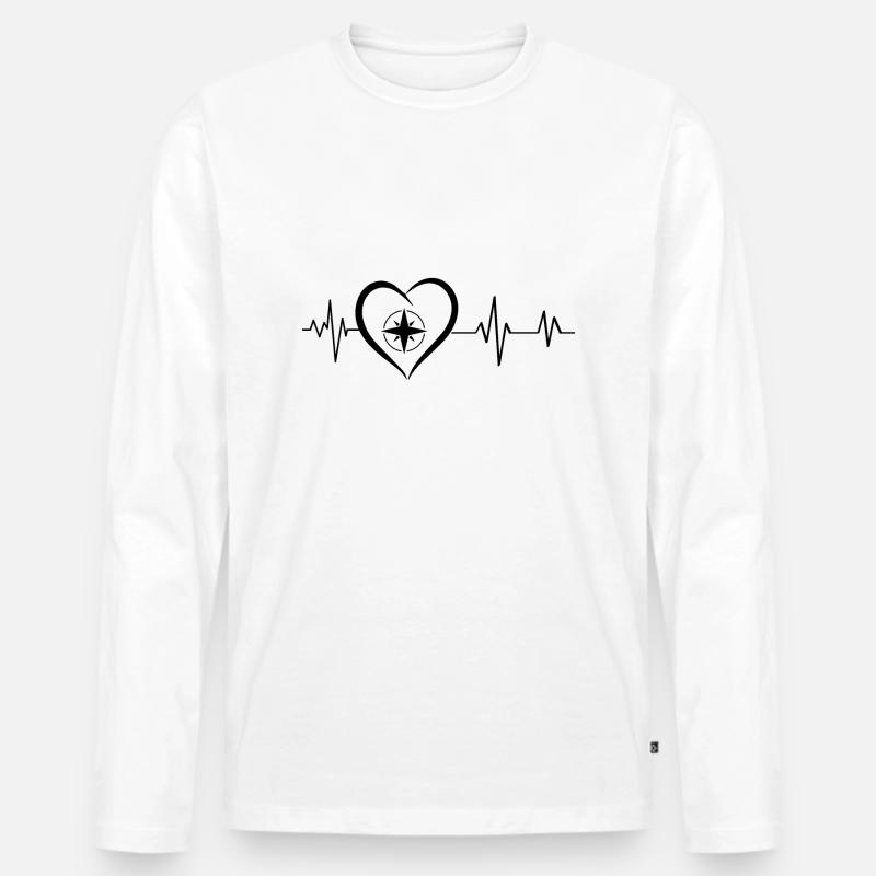 Herzschlag-Kompass - Männer Premium Bio Langarmshirt - Weiß