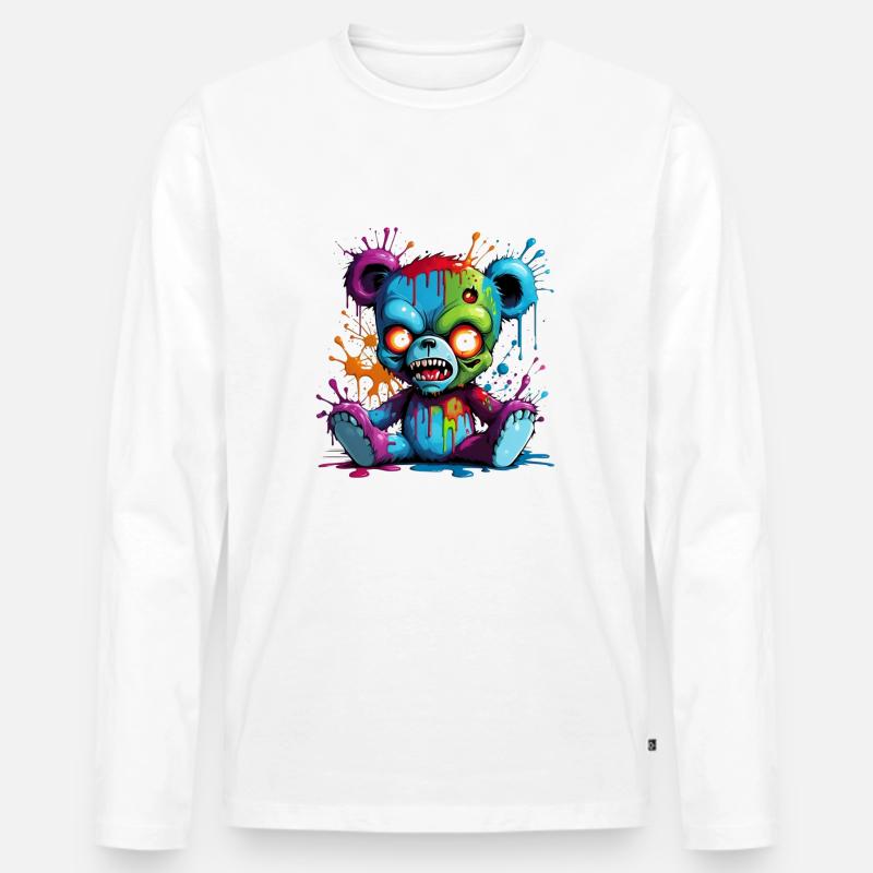 Graffiti Zombie Teddy - Männer Premium Bio Langarmshirt - Weiß