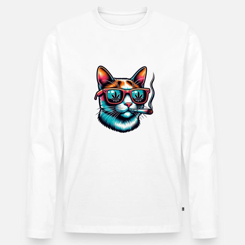 lustige Katze mit Joint - Männer Premium Bio Langarmshirt - Weiß