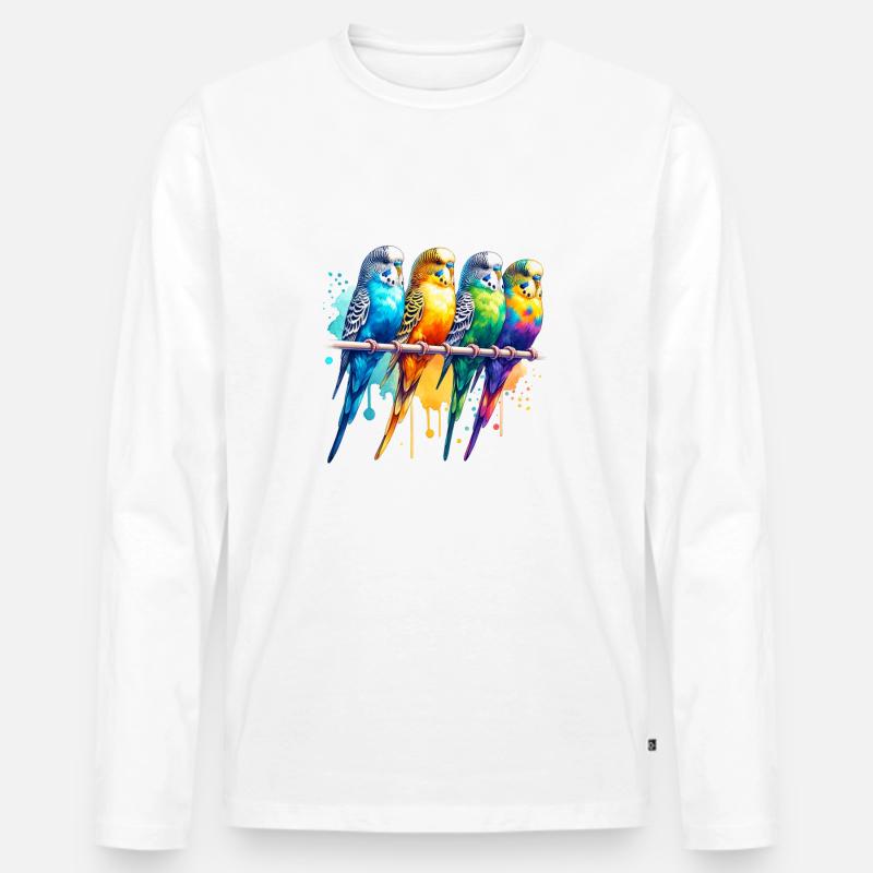 Bunte süße Wellensittiche - Männer Premium Bio Langarmshirt - Weiß