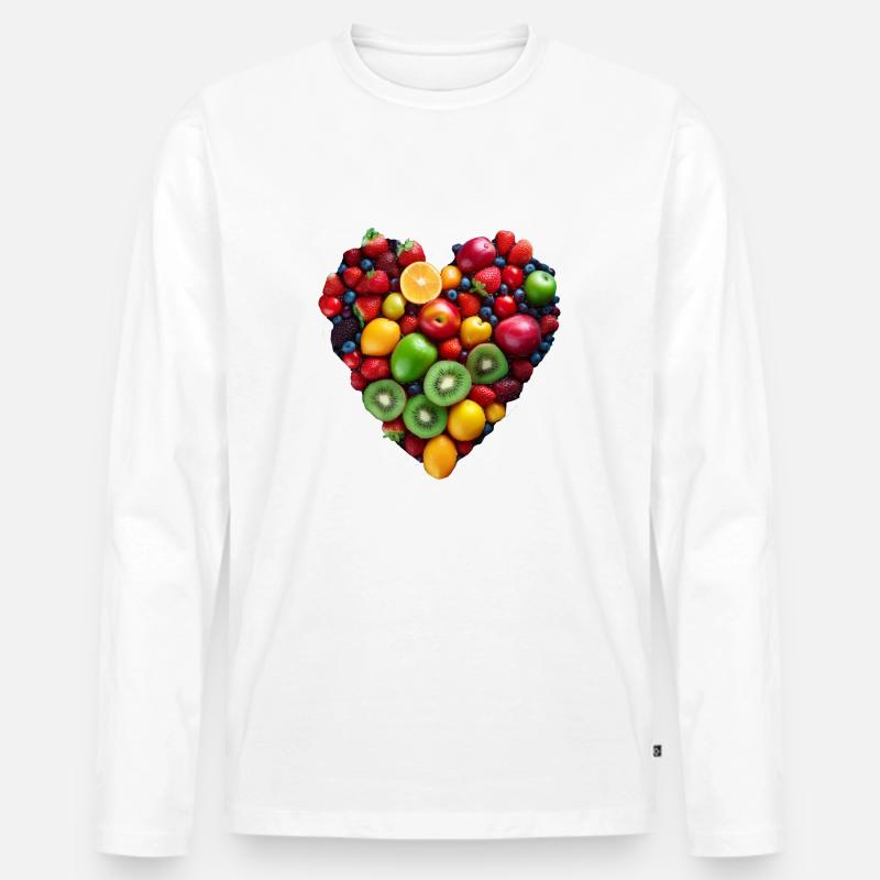 Früchte Herz - Männer Premium Bio Langarmshirt - Weiß