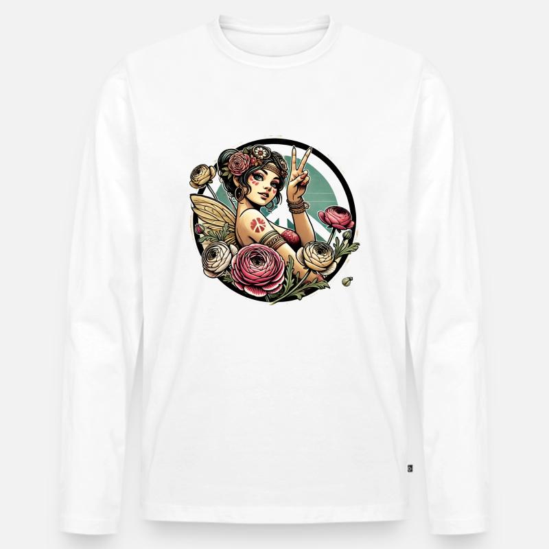 Hippie-Fee - Männer Premium Bio Langarmshirt - Weiß