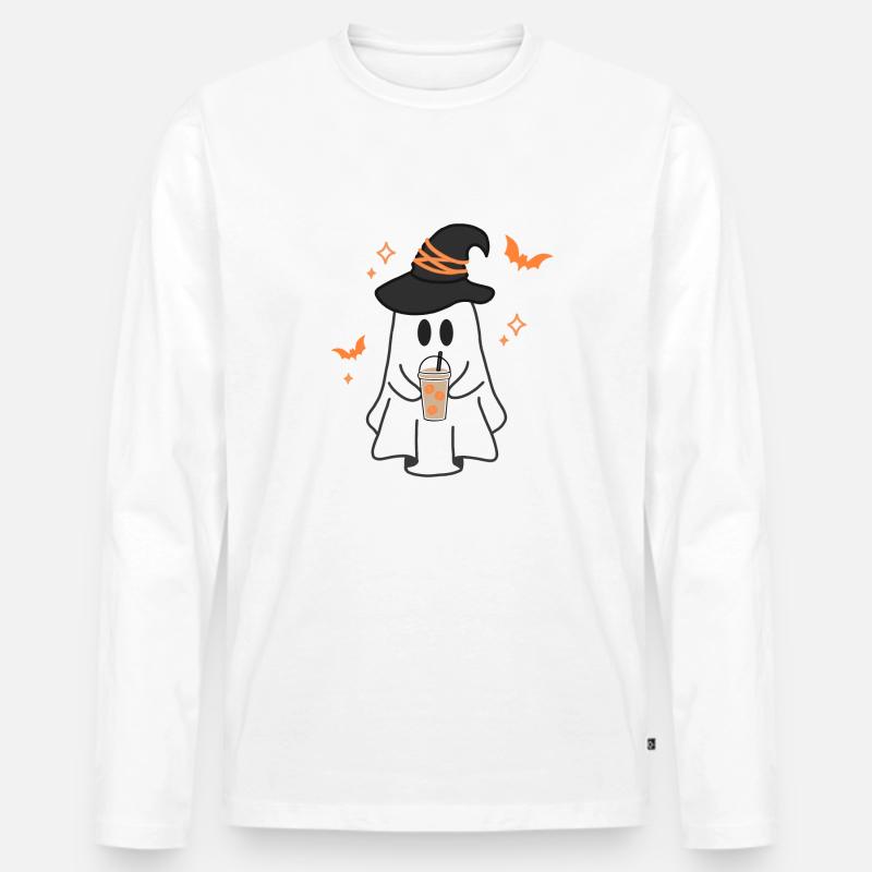 Pumpkin Latte Ghost - Männer Premium Bio Langarmshirt - Weiß