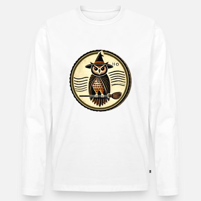 Halloween-Eule - Männer Premium Bio Langarmshirt - Weiß