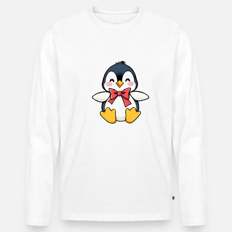 Charmanter Pinguin mit roter Fliege - Männer Premium Bio Langarmshirt - Weiß