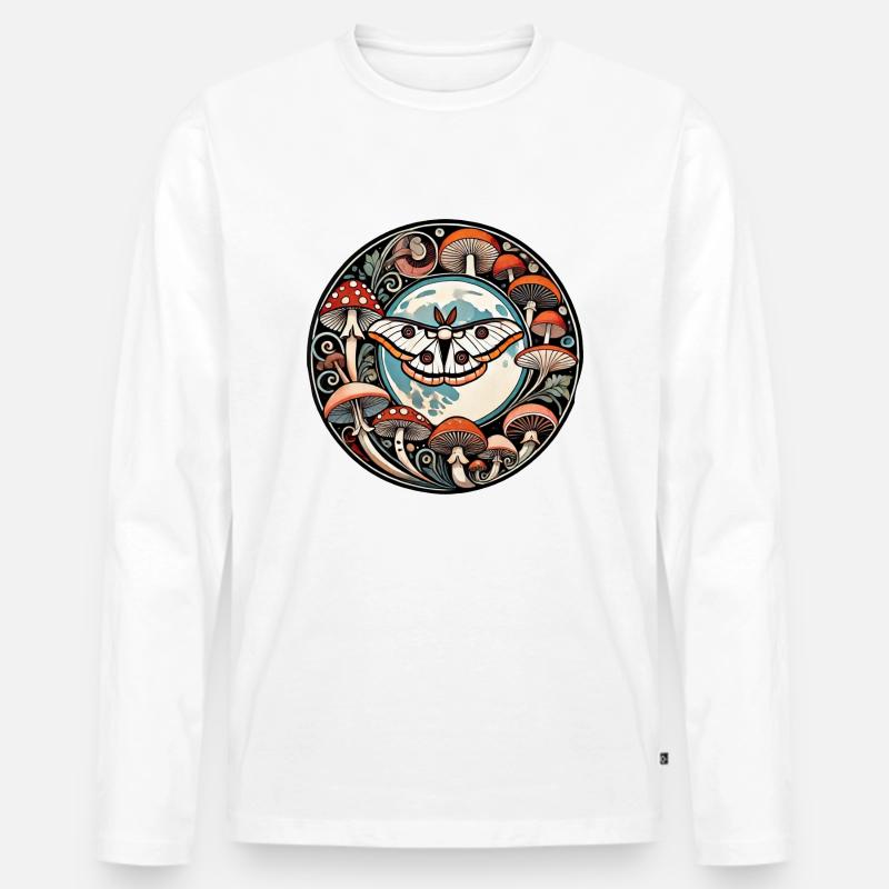 Luna Moth und Pilze - Männer Premium Bio Langarmshirt - Weiß