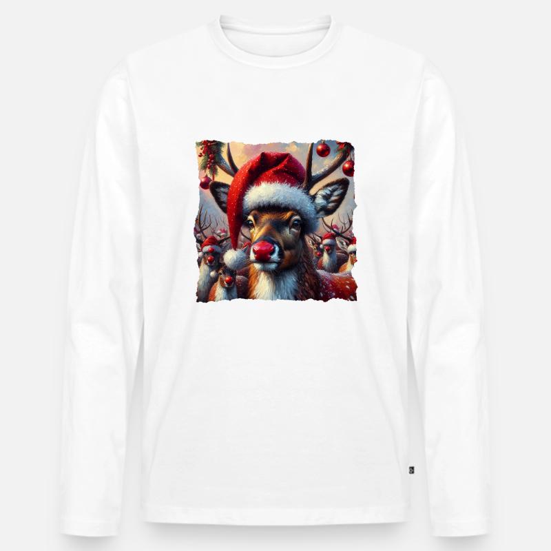 Renntier mit Roter Nase - Männer Premium Bio Langarmshirt - Weiß