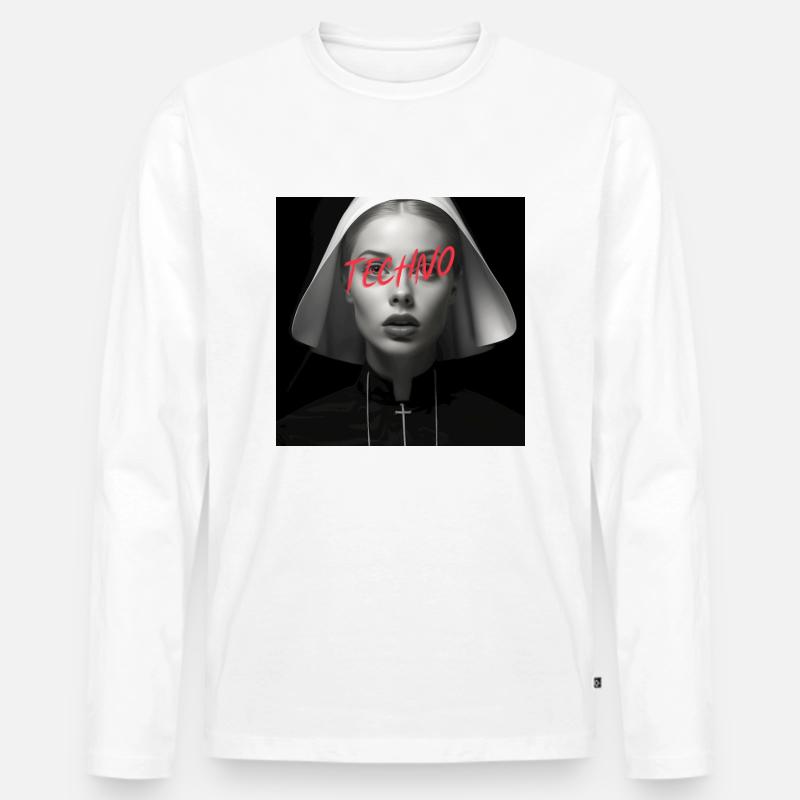 Techno Nun - Rave Design - Männer Premium Bio Langarmshirt - Weiß