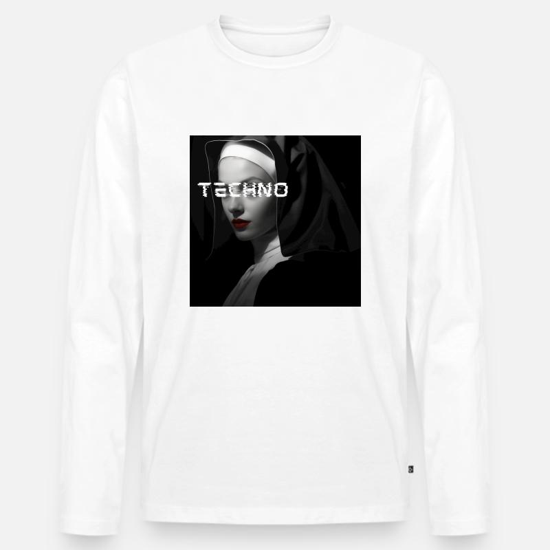 Techno Nun - Rave Design - Männer Premium Bio Langarmshirt - Weiß