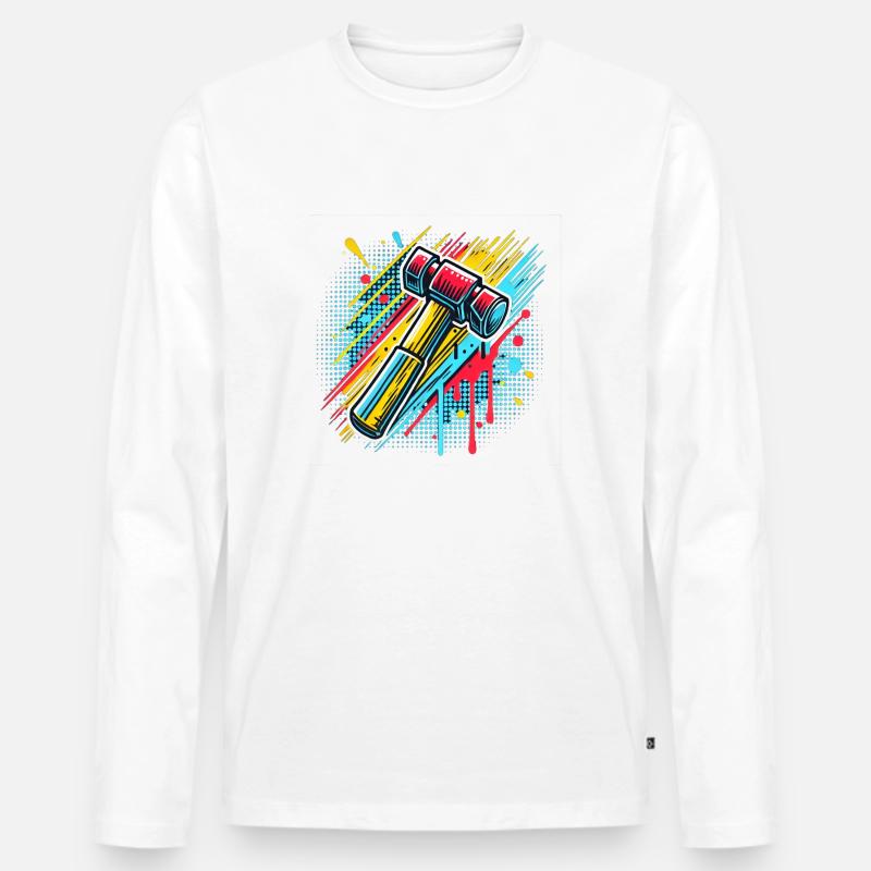 Hammer Typ Handwerker - Männer Premium Bio Langarmshirt - Weiß