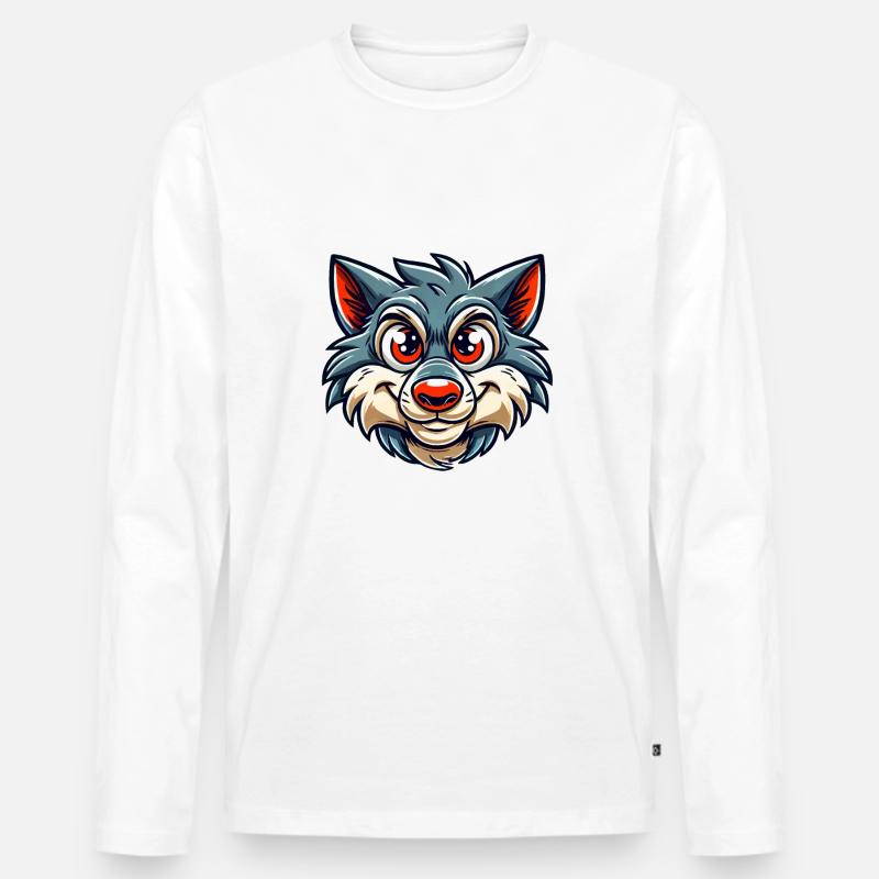 Wolf Comic - Männer Premium Bio Langarmshirt - Weiß