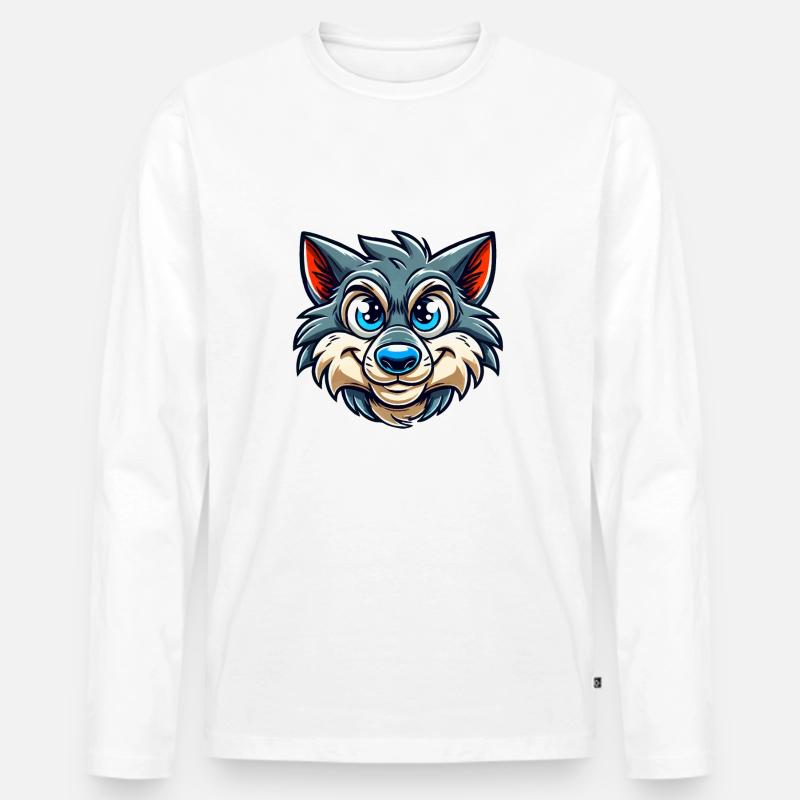 Wolf Comic - Männer Premium Bio Langarmshirt - Weiß