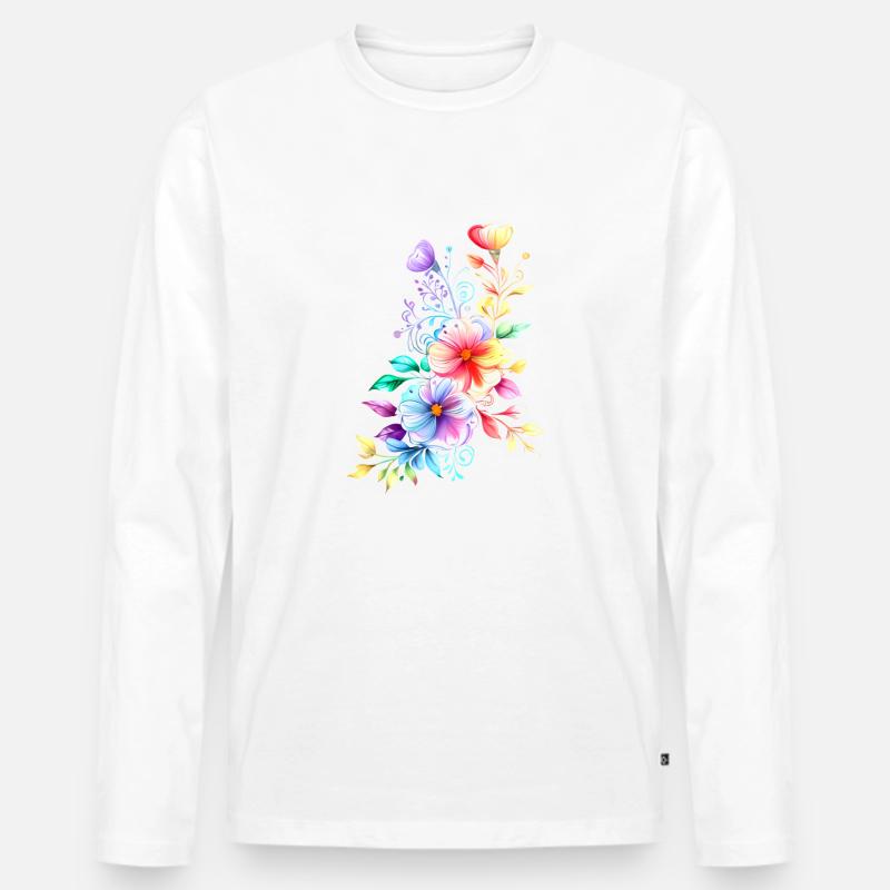 Regenbogen Bouquet - Männer Premium Bio Langarmshirt - Weiß