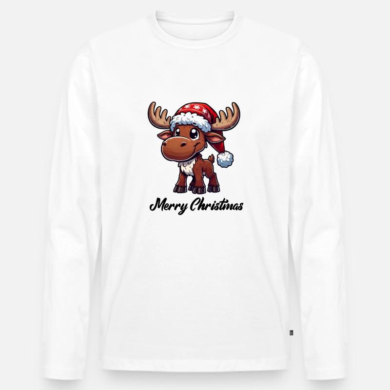 reh comic weihnachten elch - Männer Premium Bio Langarmshirt - Weiß