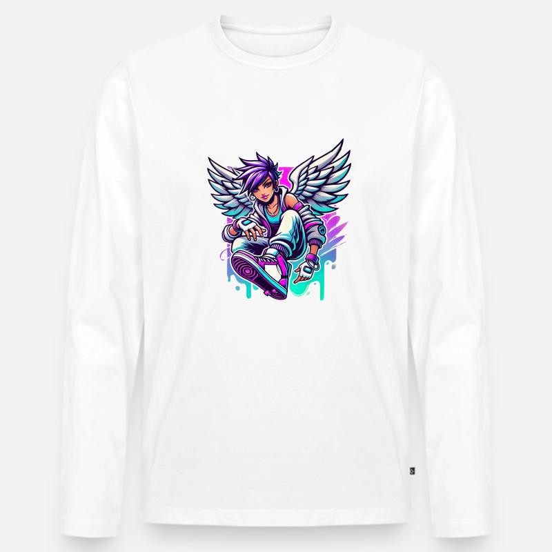 Cooler Engel bunte Haare - Männer Premium Bio Langarmshirt - Weiß