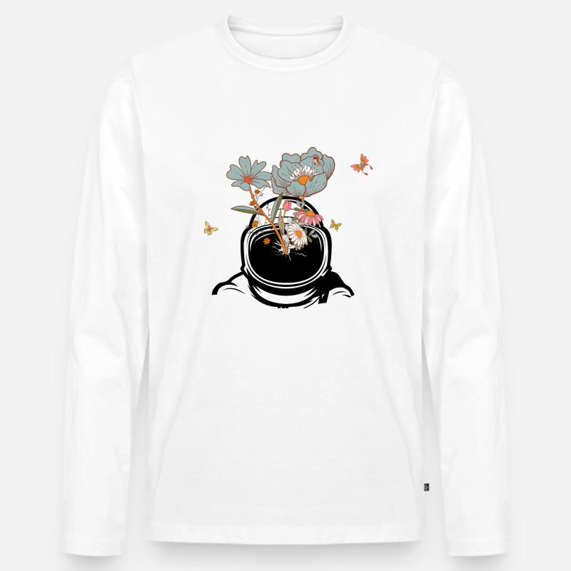 Astronaut mit Retro-Blumen - Geschenkidee - Männer Premium Bio Langarmshirt - Weiß