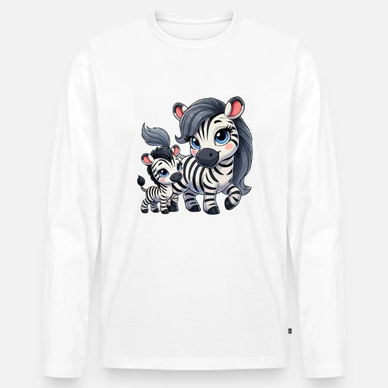 Zebra-Mutter mit Kind - Männer Premium Bio Langarmshirt - Weiß