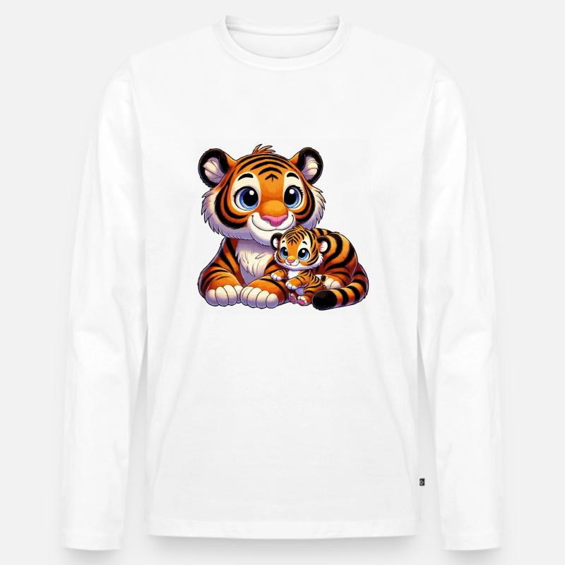 Tigermutter mit Kind - Männer Premium Bio Langarmshirt - Weiß