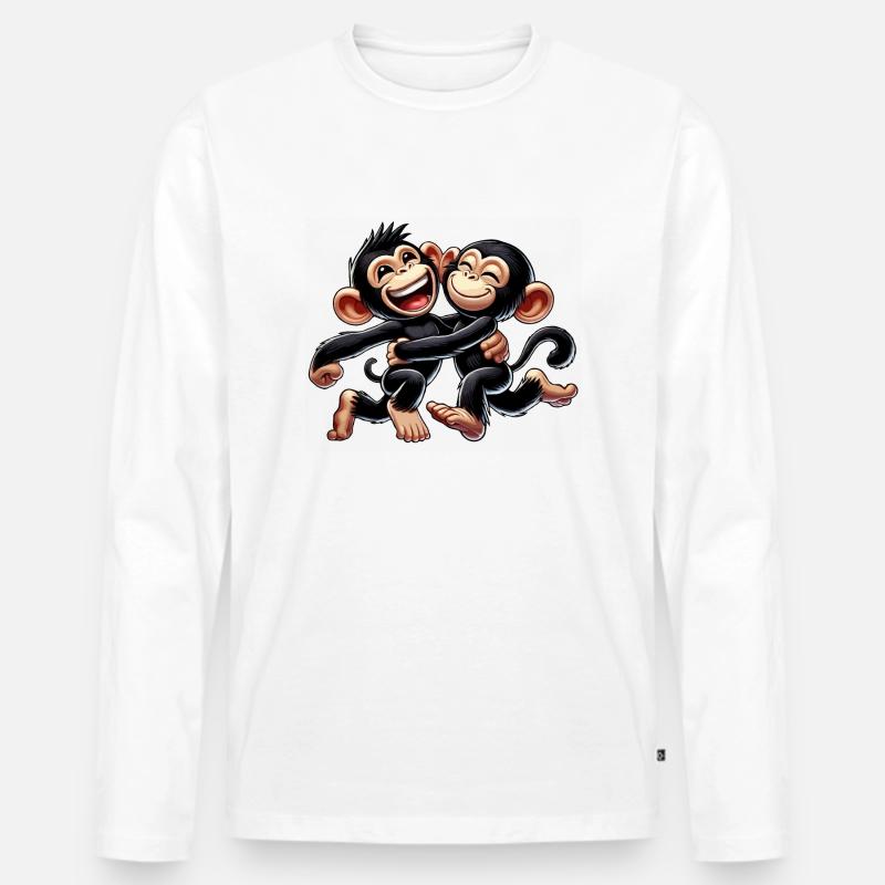 Schimpansen-Pärchen - Männer Premium Bio Langarmshirt - Weiß