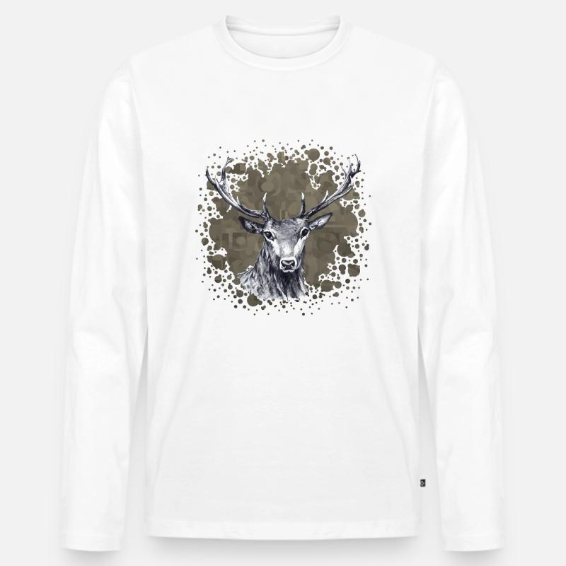 Hirsch - Männer Premium Bio Langarmshirt - Weiß